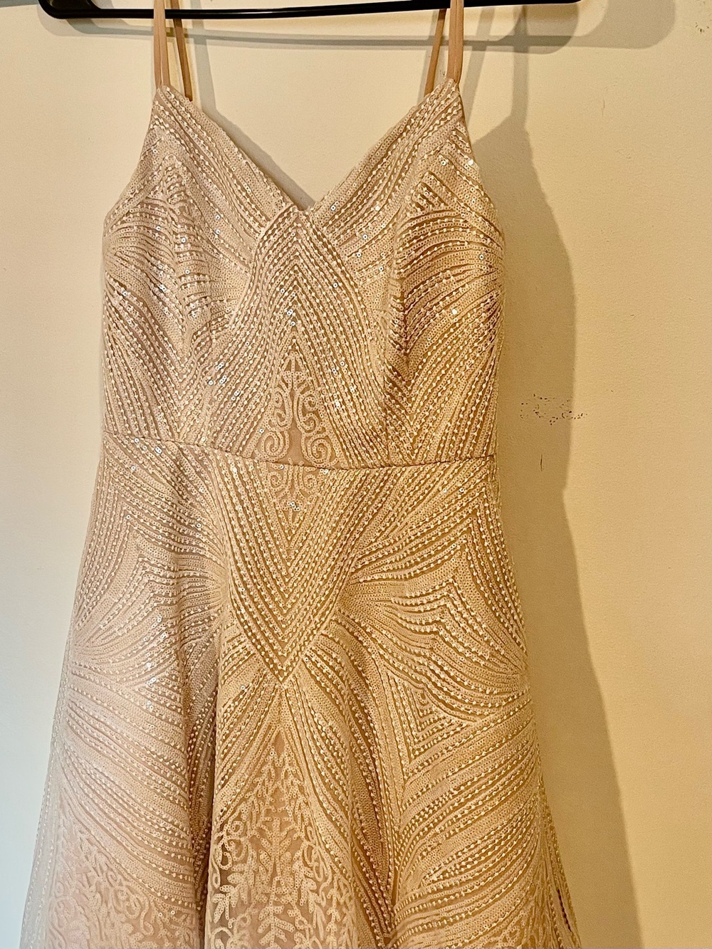 City Triangles Blush Beaded Strapless Fit-and-Flare Dress